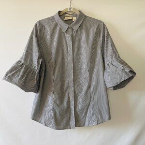 Chico's Womens Gray White Striped Flared Sleeve Non-Iron Button Up Shirt 1 US M